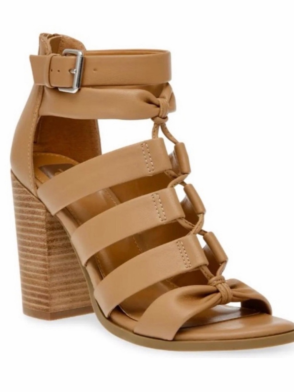 DV By DOLCE VITA Strappy BILLY Zipback Stacked Heel Sandals SZ 8 Tan